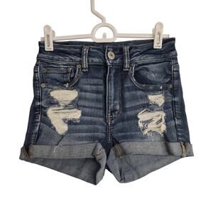 Women's American Eagle Destructed Hi-Rise Shortie Cuffed Jean Shorts | Size 2